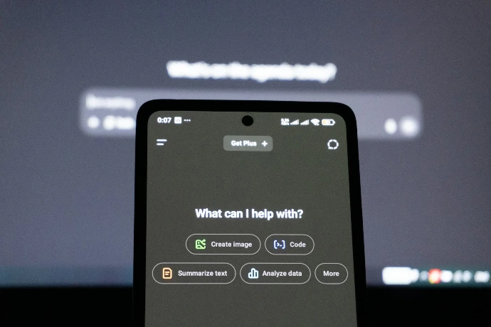 Smartphone screen displays ai assistant options.